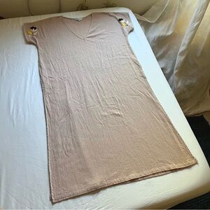 SENSI STUDIO peach nude cream gauze sleeveless floral embroidered cover up maxi